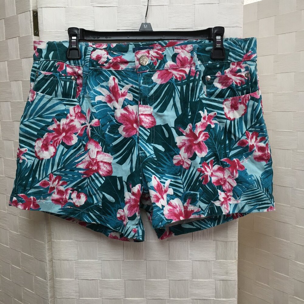Caribbean Joe blue tropical floral denim shorts size 12